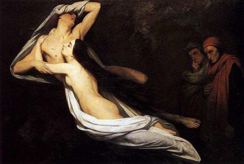 Ary Scheffer Dante and Virgil Encountering the Shades of Francesca de Rimini and Paolo in the Underworld oil painting picture